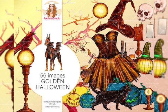 Elevating Seasonal Branding: The Strategic Value of Golden Halloween Clipart - 56 Png Files