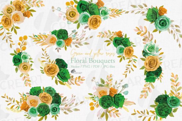 Elevating Your Designs with Watercolor Yellow Green Rose Bouquets