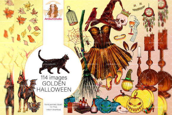 Golden Halloween Clipart for Mystic Fashion Design