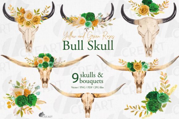 Green Yellow Roses Bull Skull Decor: A Bold Design Choice