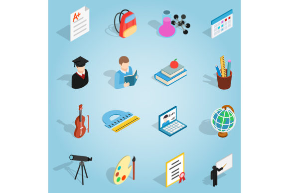 Isometric 3D Education Icons for Modern UI
