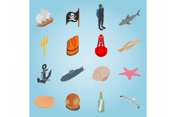 Isometric 3D Sea Icons for Modern UI Design