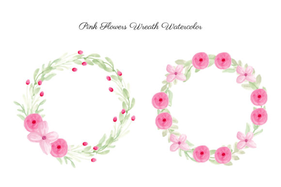 Pink Flowers Wreath Watercolor for Spring Designs