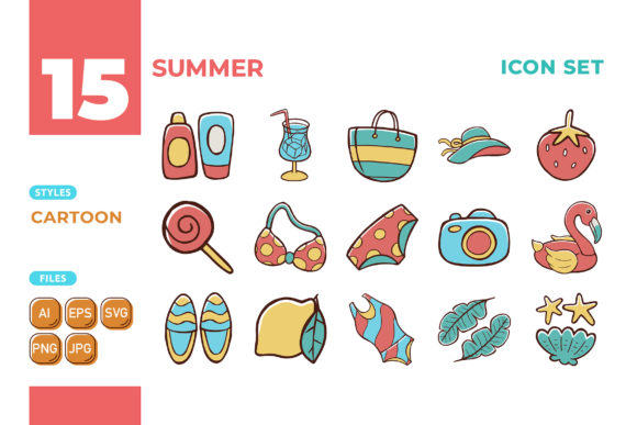 Summer Icon Set Cartoon Style 02: A Playful Visual Toolkit